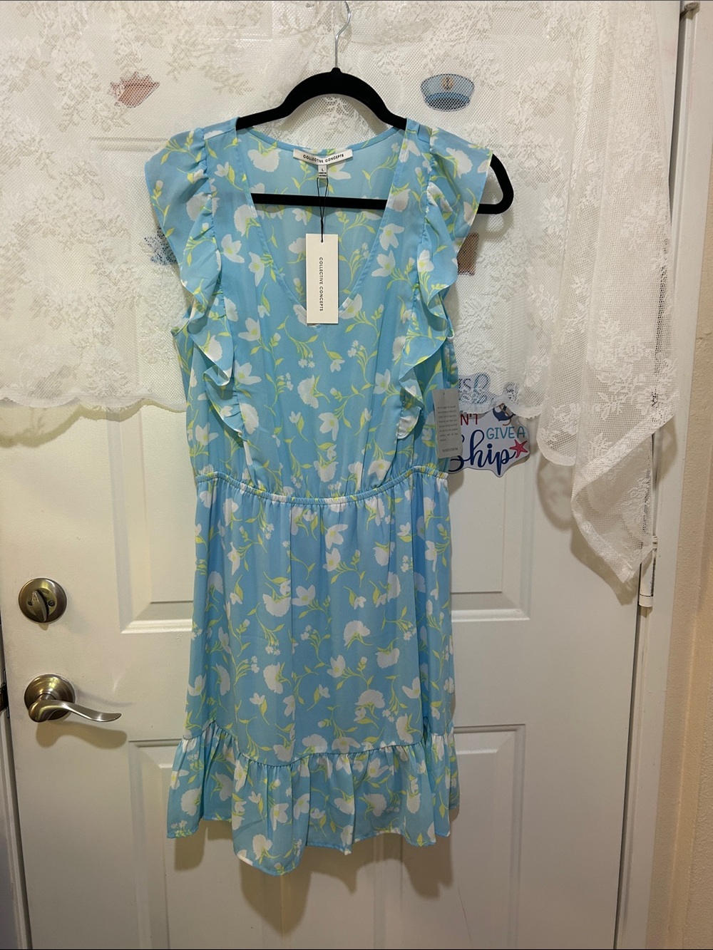Collective Concepts Blue Floral Ruffle Sundress